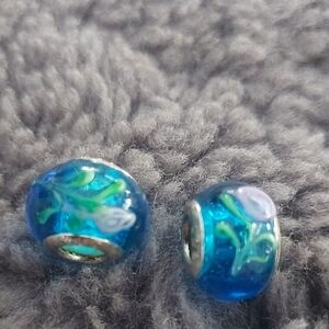 Blue Floral Glass Bead Charm